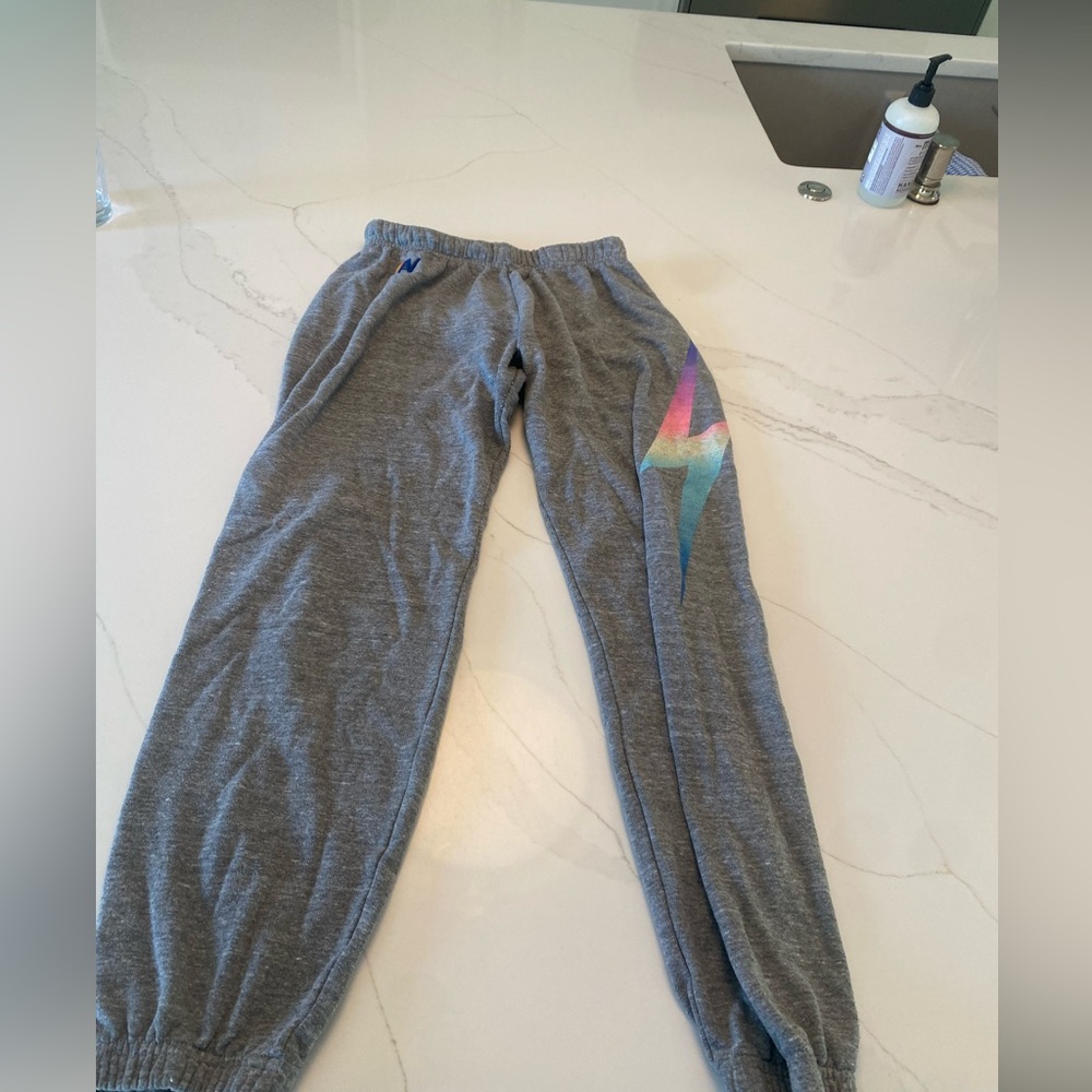 Aviator nation, gray multicolor, lightning, bolt sweatpants, size small